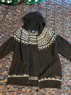 Charcoal Hooded Zip Cardigan with Nordic Yoke